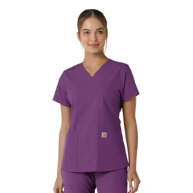 Blusa médica de cuello en V con paneles de punto Force Essentials para mujer