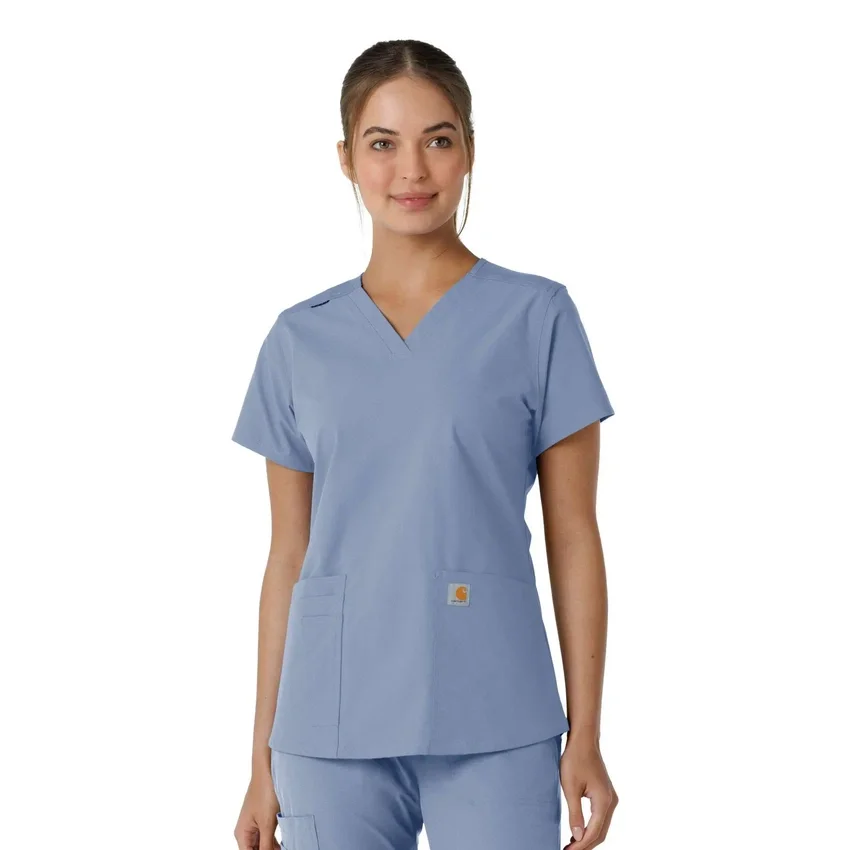 Blusa médica de cuello en V con paneles de punto Force Essentials para mujer