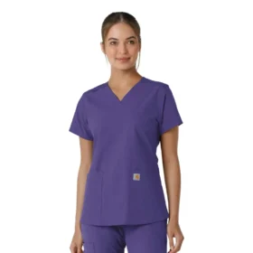 Blusa médica de cuello en V con paneles de punto Force Essentials para mujer