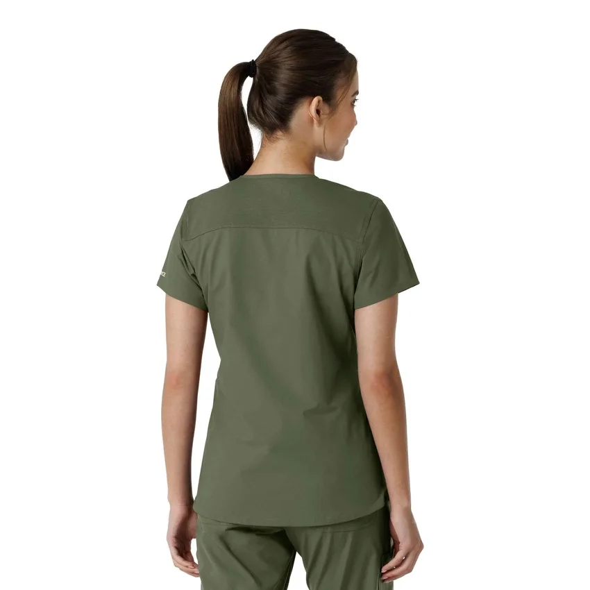 Blusa médica de cuello en V con paneles de punto Force Essentials para mujer