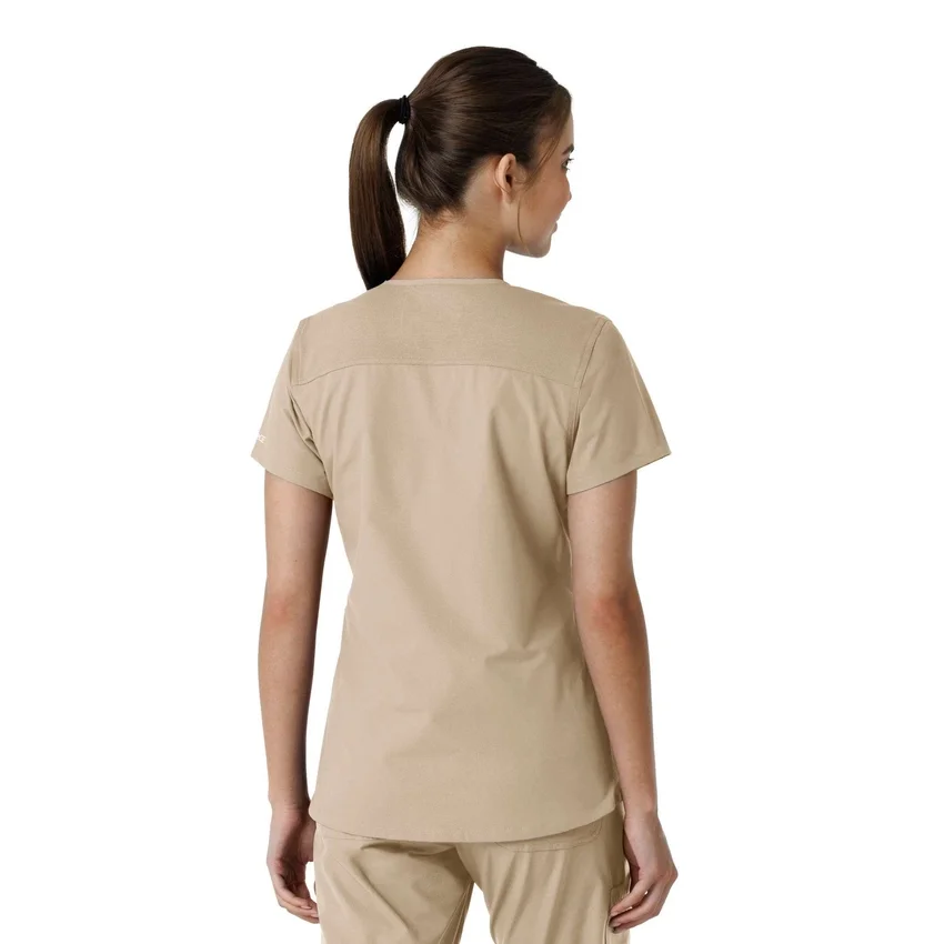 Blusa médica de cuello en V con paneles de punto Force Essentials para mujer