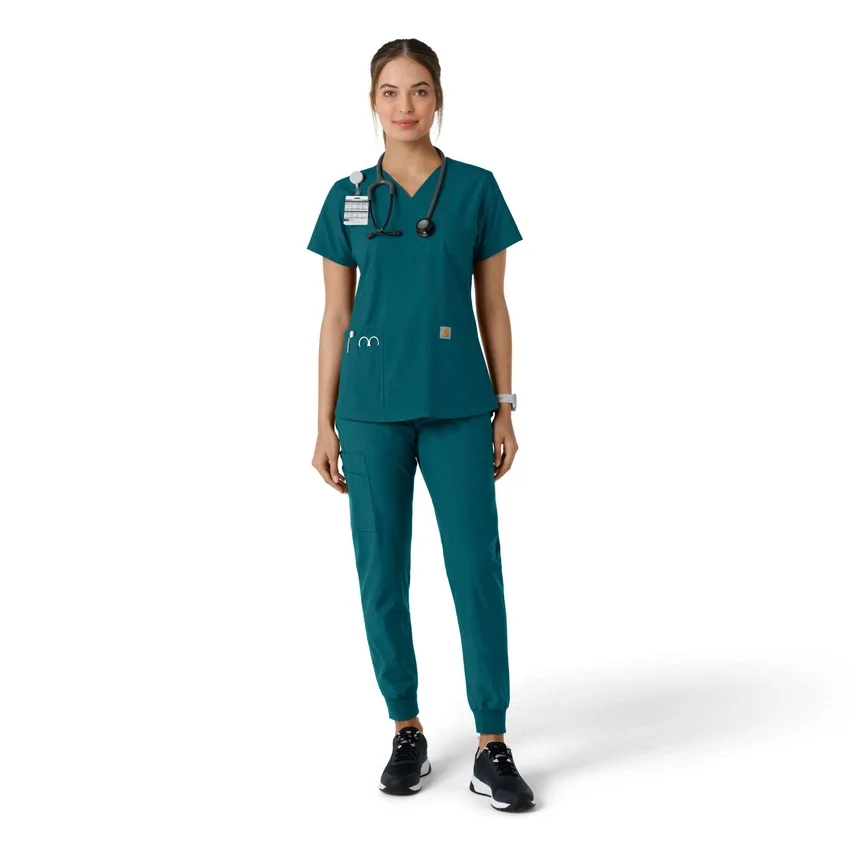 Blusa médica de cuello en V con paneles de punto Force Essentials para mujer