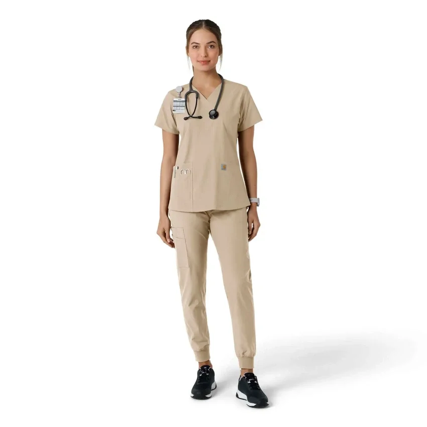 Blusa médica de cuello en V con paneles de punto Force Essentials para mujer