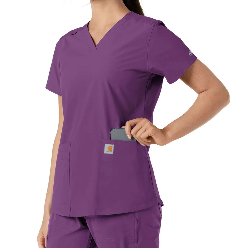 Blusa médica de cuello en V con paneles de punto Force Essentials para mujer
