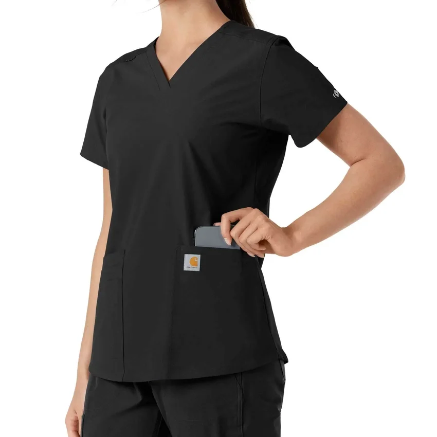 Blusa médica de cuello en V con paneles de punto Force Essentials para mujer