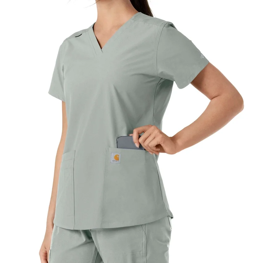 Blusa médica de cuello en V con paneles de punto Force Essentials para mujer