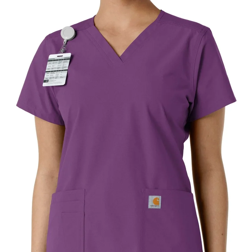 Blusa médica de cuello en V con paneles de punto Force Essentials para mujer