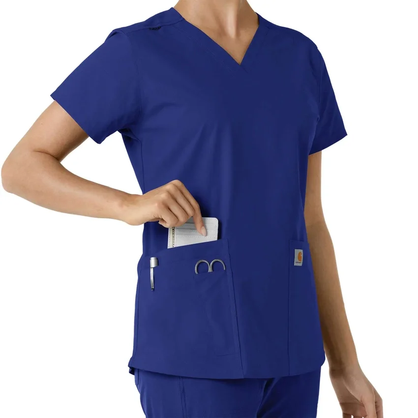 Blusa médica de cuello en V con paneles de punto Force Essentials para mujer