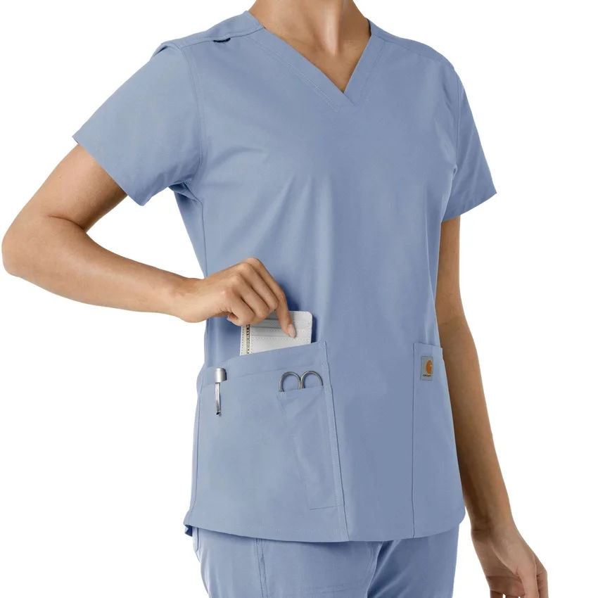 Blusa médica de cuello en V con paneles de punto Force Essentials para mujer