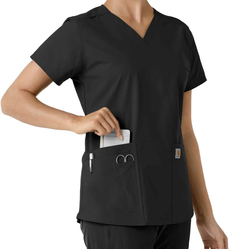 Blusa médica de cuello en V con paneles de punto Force Essentials para mujer