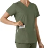 Blusa médica de cuello en V con paneles de punto Force Essentials para mujer