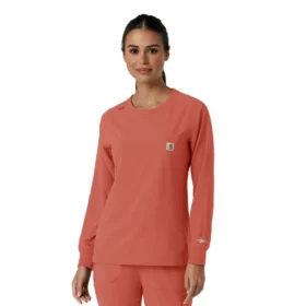 Blusa médica de manguitos largos con cuello redondo Force Cross-Flex para mujer