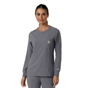 Blusa médica de manguitos largos con cuello redondo Force Cross-Flex para mujer