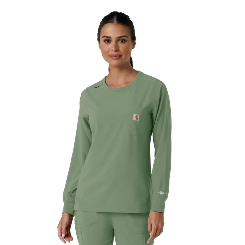 Blusa médica de manguitos largos con cuello redondo Force Cross-Flex para mujer