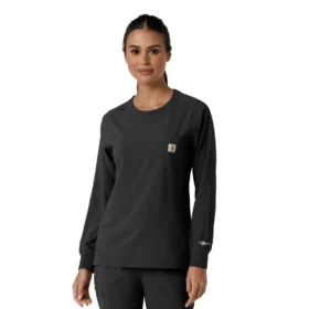 Blusa médica de manguitos largos con cuello redondo Force Cross-Flex para mujer