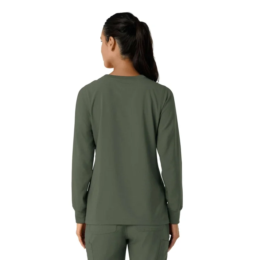 Blusa médica de manguitos largos con cuello redondo Force Cross-Flex para mujer