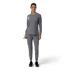 Blusa médica de manguitos largos con cuello redondo Force Cross-Flex para mujer