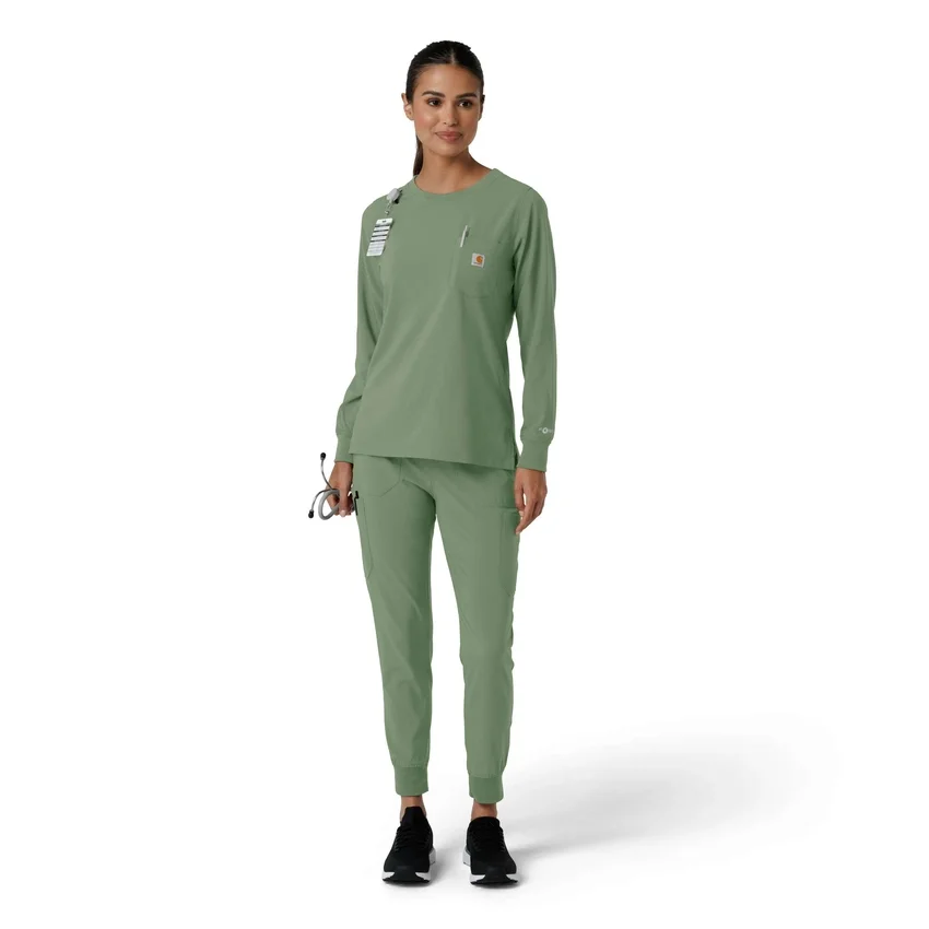 Blusa médica de manguitos largos con cuello redondo Force Cross-Flex para mujer