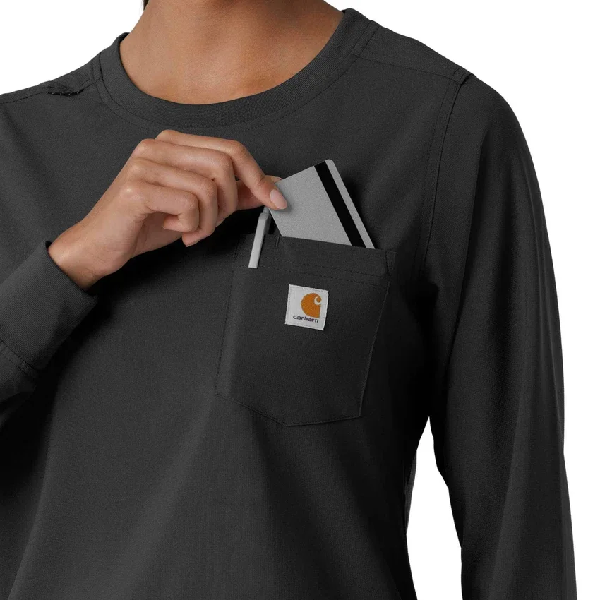 Blusa médica de manguitos largos con cuello redondo Force Cross-Flex para mujer