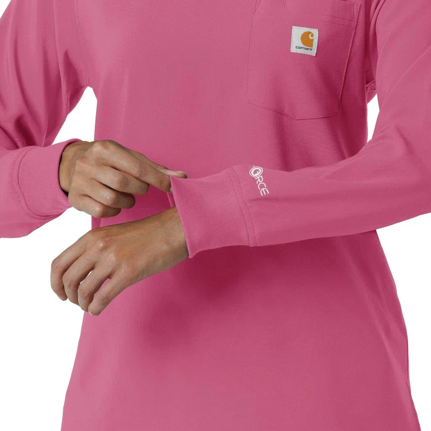 Blusa médica de manguitos largos con cuello redondo Force Cross-Flex para mujer