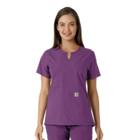Blusa médica de mujer Force Essentials con cuello en V y paneles de punto en las partes de arriba