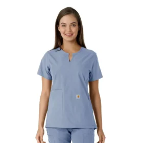 Blusa médica de mujer Force Essentials con cuello en V y paneles de punto en las partes de arriba