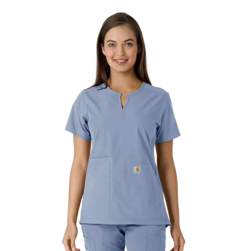 Blusa médica de mujer Force Essentials con cuello en V y paneles de punto en las partes de arriba