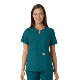 Blusa médica de mujer Force Essentials con cuello en V y paneles de punto en las partes de arriba