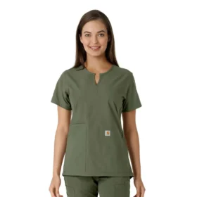 Blusa médica de mujer Force Essentials con cuello en V y paneles de punto en las partes de arriba