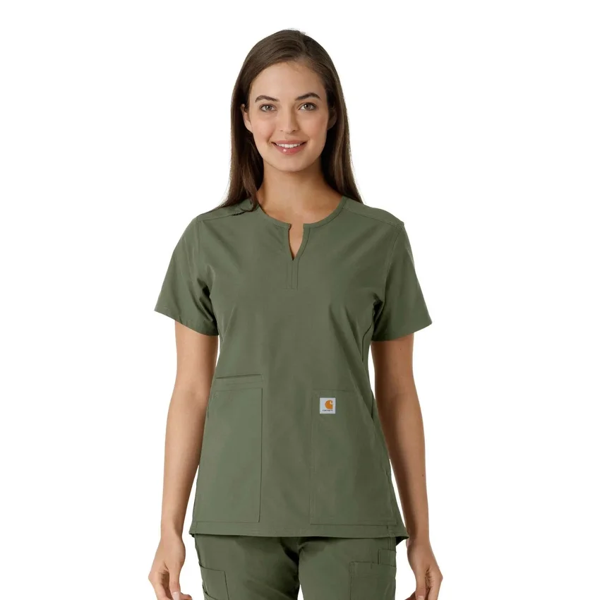 Blusa médica de mujer Force Essentials con cuello en V y paneles de punto en las partes de arriba