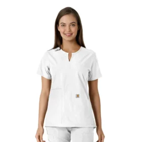 Blusa médica de mujer Force Essentials con cuello en V y paneles de punto en las partes de arriba