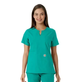 Blusa médica de mujer Force Essentials con cuello en V y paneles de punto en las partes de arriba