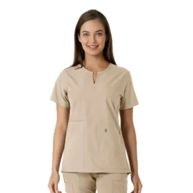 Blusa médica de mujer Force Essentials con cuello en V y paneles de punto en las partes de arriba