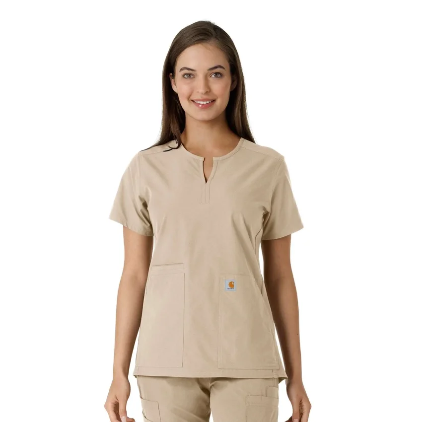 Blusa médica de mujer Force Essentials con cuello en V y paneles de punto en las partes de arriba
