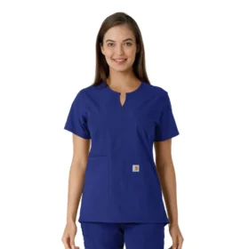 Blusa médica de mujer Force Essentials con cuello en V y paneles de punto en las partes de arriba
