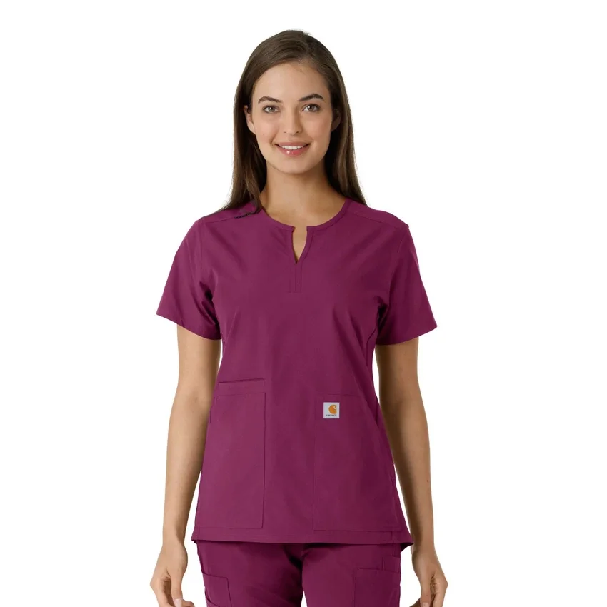 Blusa médica de mujer Force Essentials con cuello en V y paneles de punto en las partes de arriba
