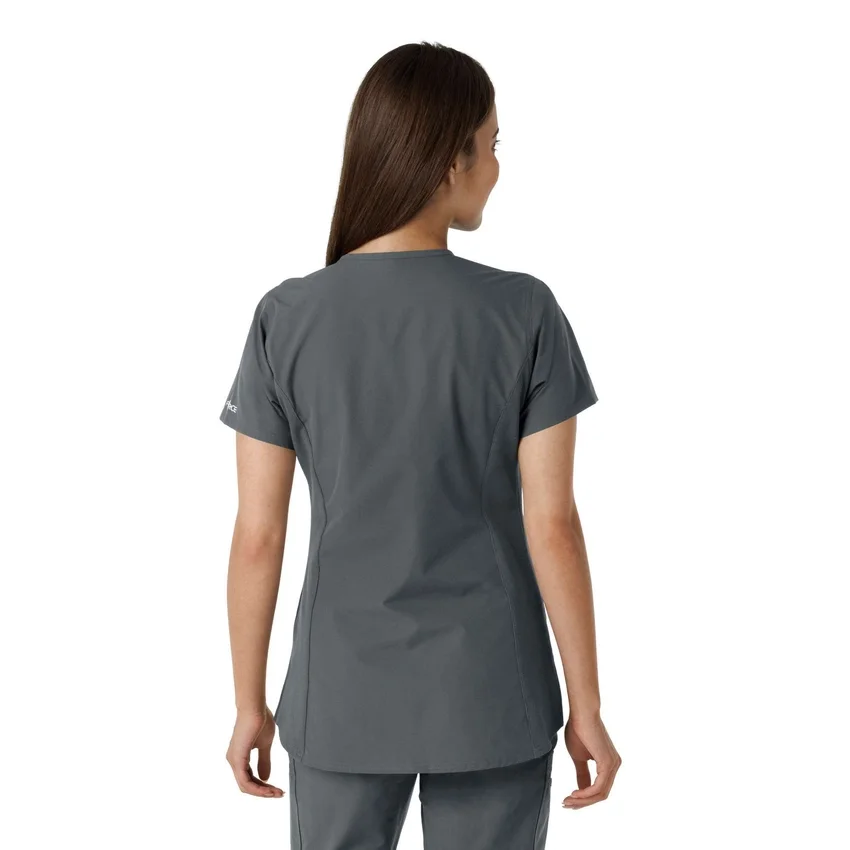 Blusa médica de mujer Force Essentials con cuello en V y paneles de punto en las partes de arriba