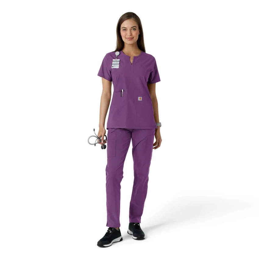 Blusa médica de mujer Force Essentials con cuello en V y paneles de punto en las partes de arriba
