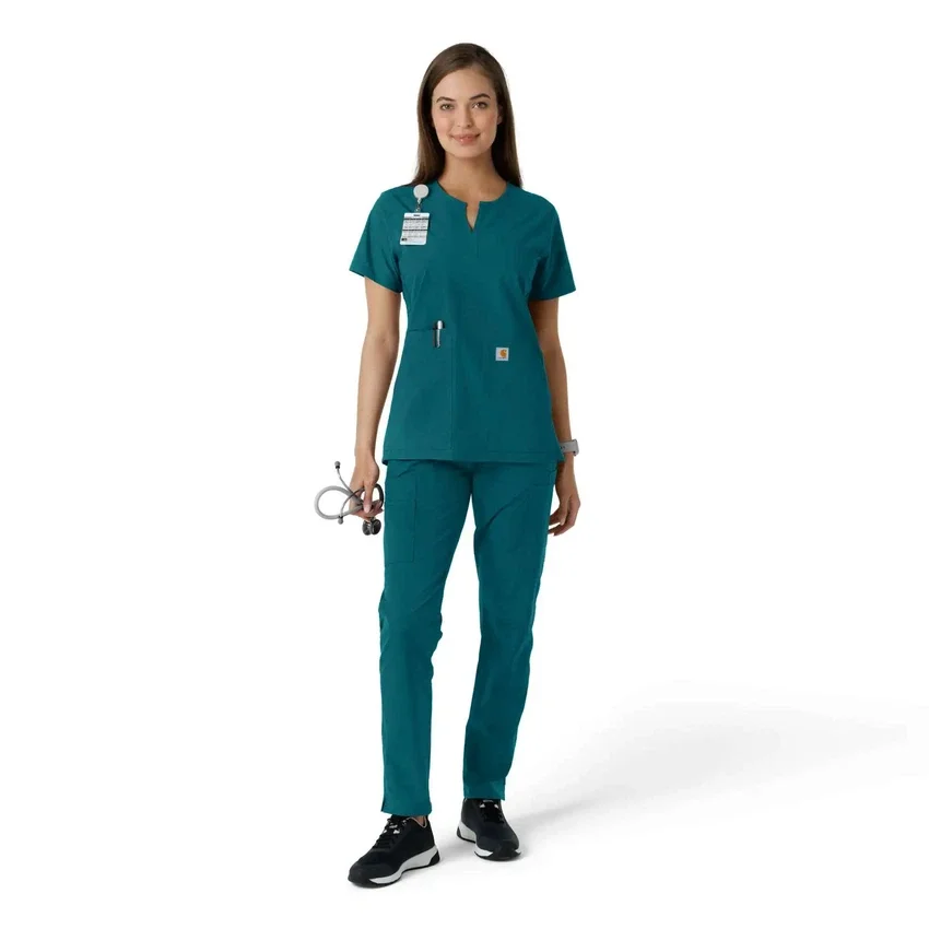 Blusa médica de mujer Force Essentials con cuello en V y paneles de punto en las partes de arriba