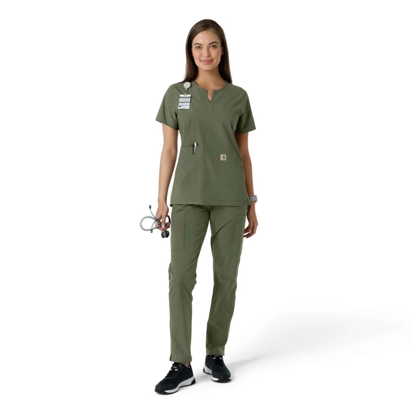 Blusa médica de mujer Force Essentials con cuello en V y paneles de punto en las partes de arriba