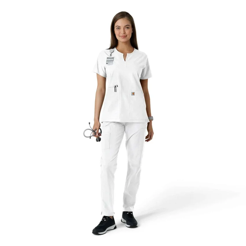 Blusa médica de mujer Force Essentials con cuello en V y paneles de punto en las partes de arriba