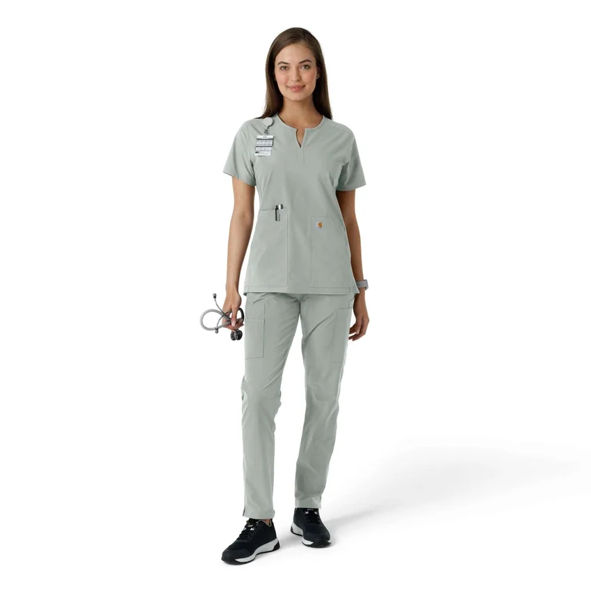 Blusa médica de mujer Force Essentials con cuello en V y paneles de punto en las partes de arriba