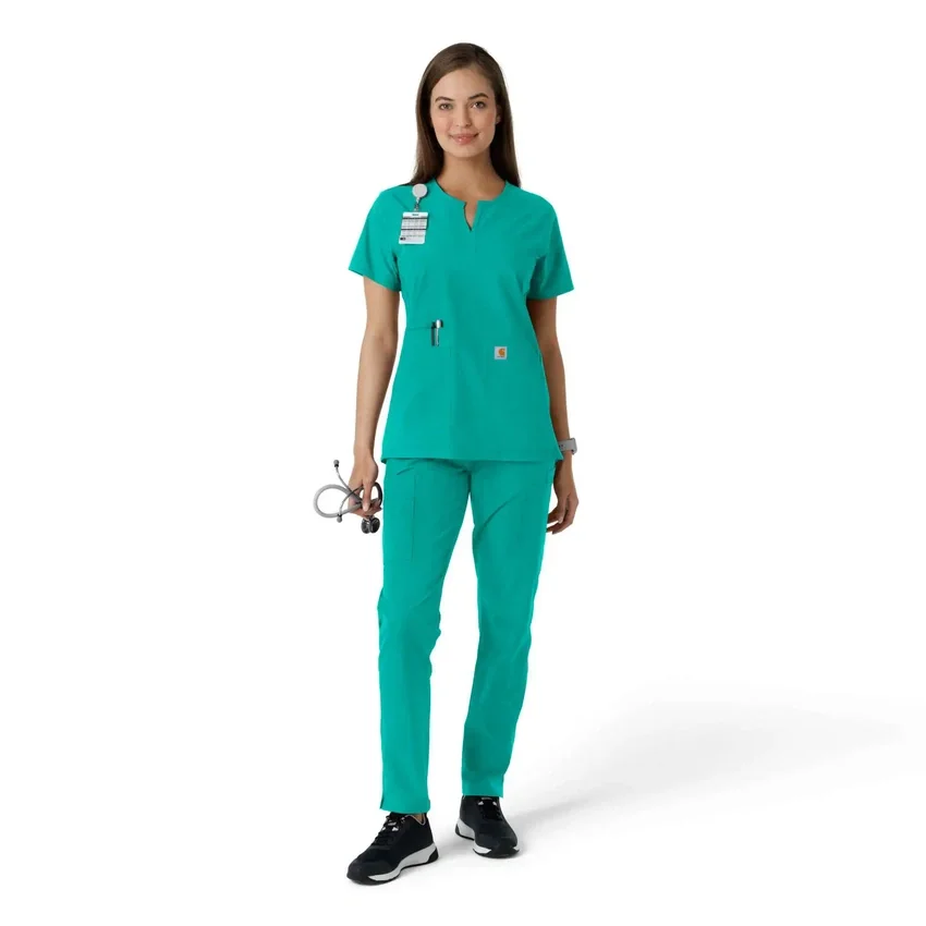 Blusa médica de mujer Force Essentials con cuello en V y paneles de punto en las partes de arriba