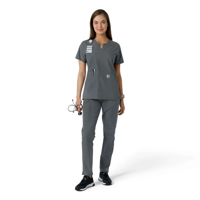 Blusa médica de mujer Force Essentials con cuello en V y paneles de punto en las partes de arriba