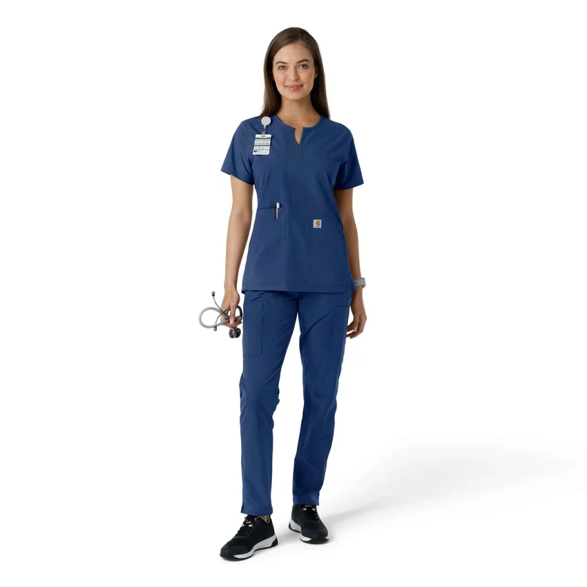 Blusa médica de mujer Force Essentials con cuello en V y paneles de punto en las partes de arriba