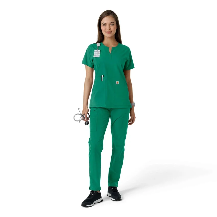 Blusa médica de mujer Force Essentials con cuello en V y paneles de punto en las partes de arriba