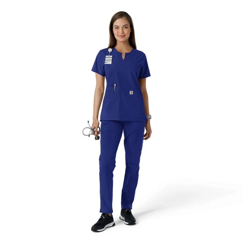 Blusa médica de mujer Force Essentials con cuello en V y paneles de punto en las partes de arriba