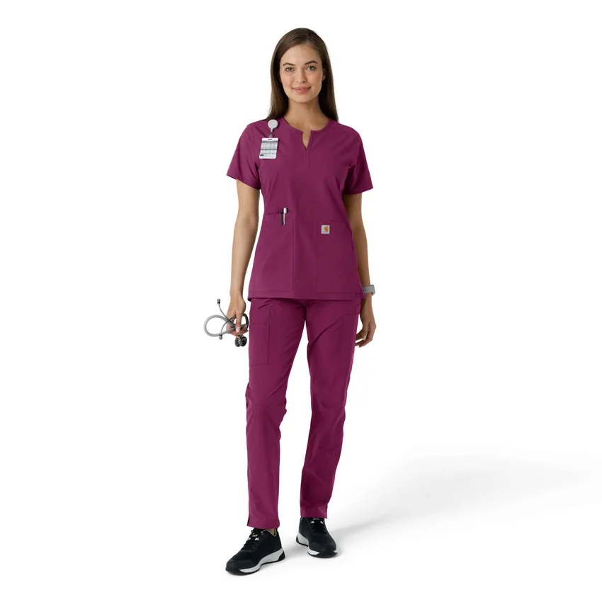 Blusa médica de mujer Force Essentials con cuello en V y paneles de punto en las partes de arriba