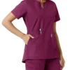 Blusa médica de mujer Force Essentials con cuello en V y paneles de punto en las partes de arriba