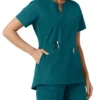 Blusa médica de mujer Force Essentials con cuello en V y paneles de punto en las partes de arriba